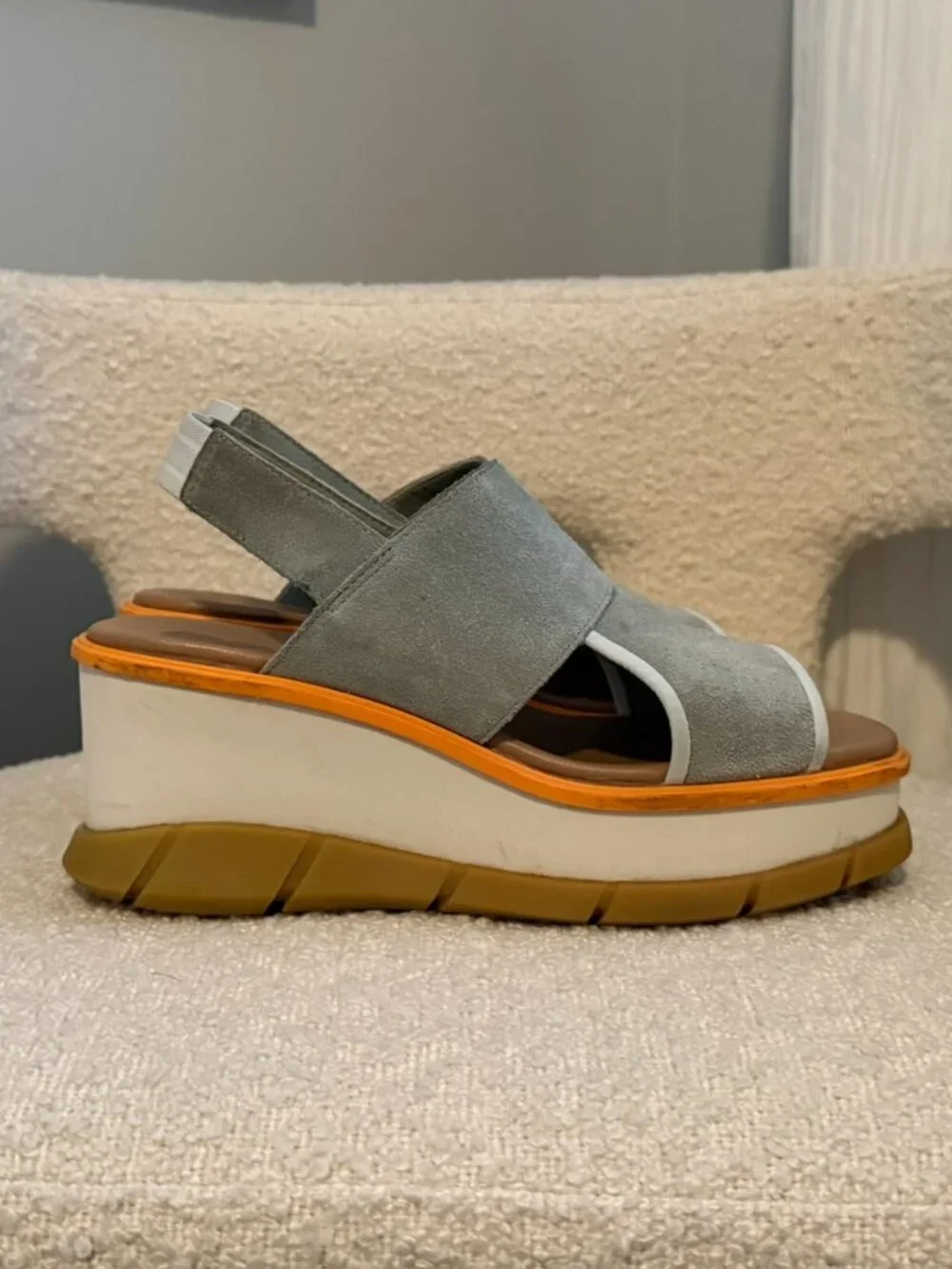Sorel Gray Suede Platform Wedge Sandal Size 8 Slingback Open Toe Summer